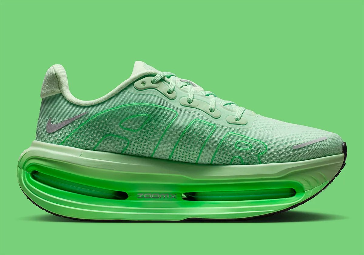 Nike Vomero Premium in Cucumber Calm colorway featuring sage green mesh upper with Illusion Green and Green Spark accents on Zoom Air windows - detail view 2
