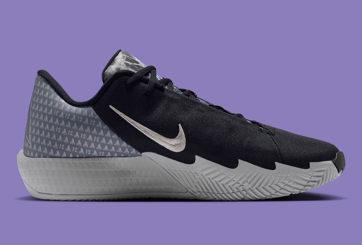 Nike Twelve Time Dark Woods in black mesh with metallic silver accents and night-vision-inspired tongue graphic - detail view 4