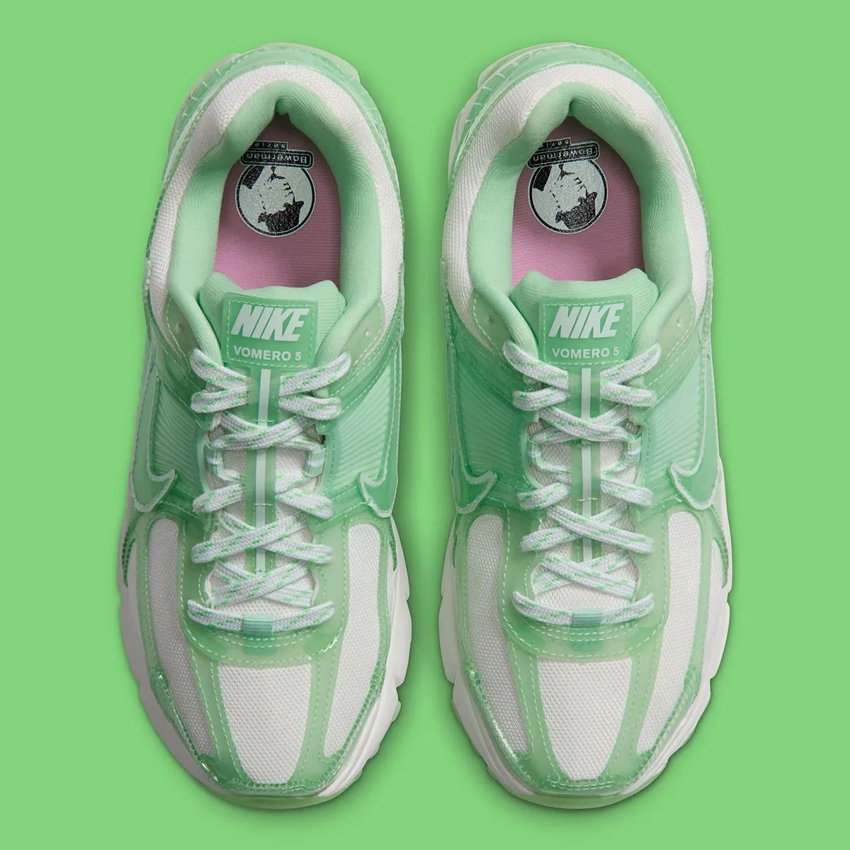Nike Vomero 5 and P-6000 Jelly Pack with translucent TPU uppers in complementary green and pink colorways - detail view 4