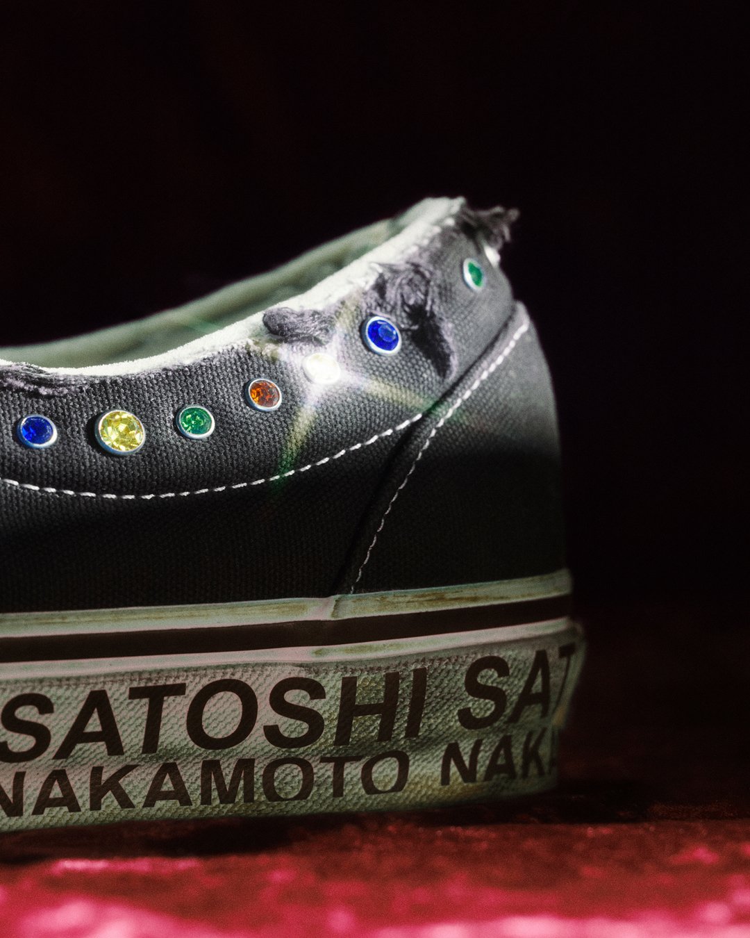 Vans Era 95 x Satoshi Nakamoto Gems sneaker in neutral earth tone colorway, side profile view - detail view 2