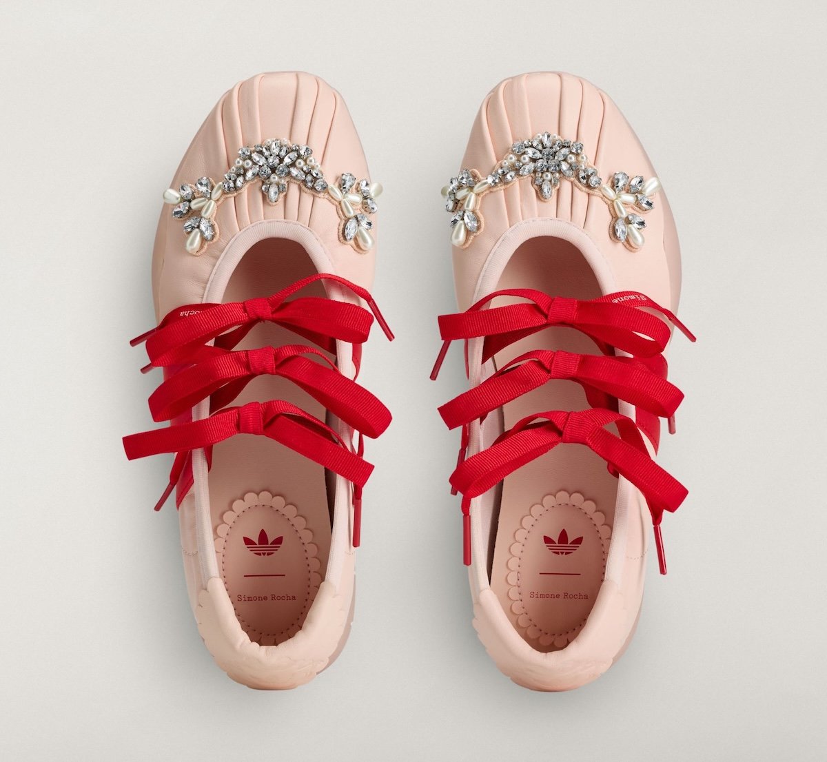 Simone Rocha x adidas Originals collection featuring reimagined Japan, Taekwondo Ballerina, and Climacool silhouettes with pearls, ribbons, and jeweled details - detail view 5