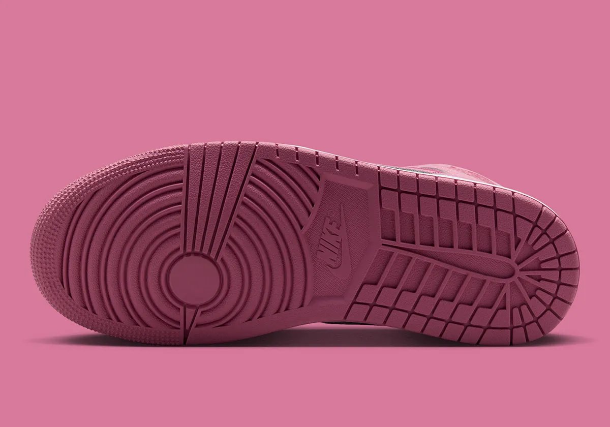 Air Jordan 1 Mid in Desert Berry and Sweet Beet colorway, showing mauve pink overlays and burgundy accents on the toe box and collar - detail view 2