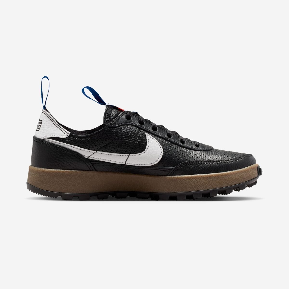 Tom Sachs x NikeCraft General Purpose Shoe "Demerits" in Black, White, Team Royal, Team Orange, and Gum Dark Brown colorway with full leather upper - detail view 3