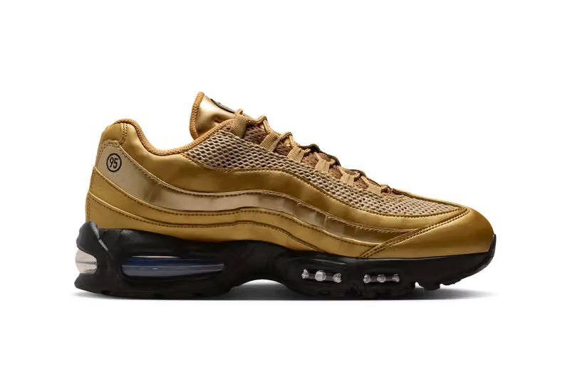 Nike Air Max 95 Total 90 Metallic Gold colorway showing segmented midsole and Total 90-inspired upper construction - detail view 3