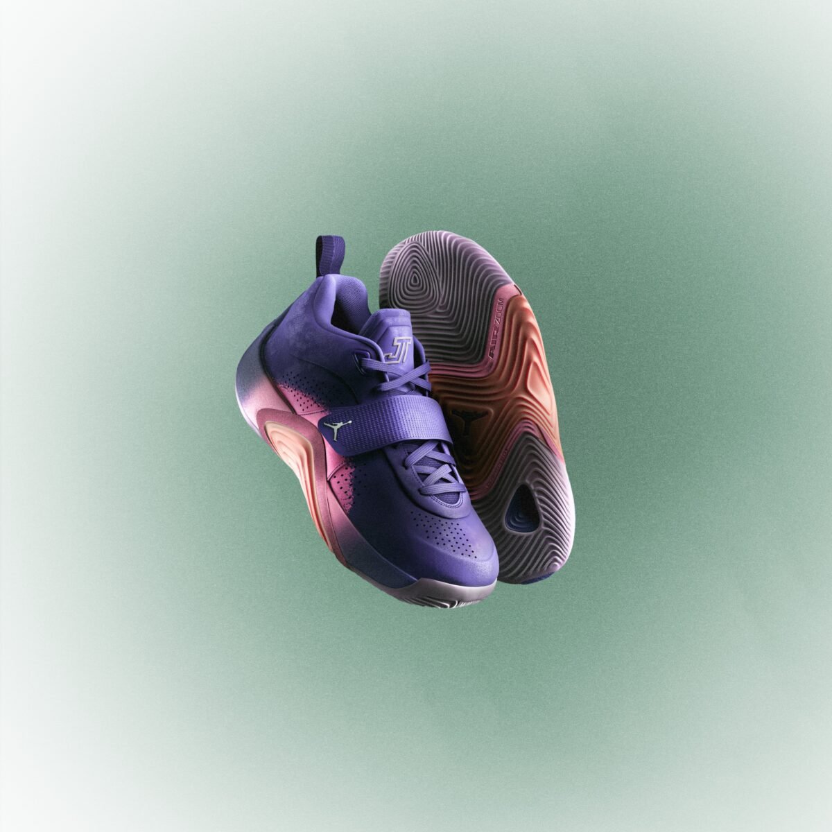 Jordan Tatum 5 signature sneaker in Sunrise colorway with utility strap and heel scar detail - detail view 2