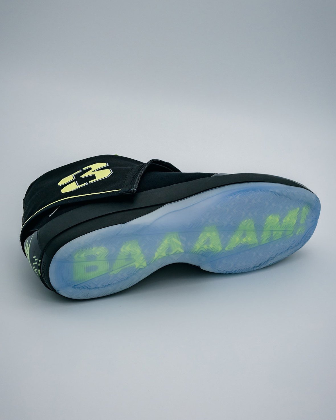 Jordan Brand Air Jordan 4028 Bam Adebayo pack in Black with Neon Green and Infrared accents, featuring embroidered date and player name details - detail view 4