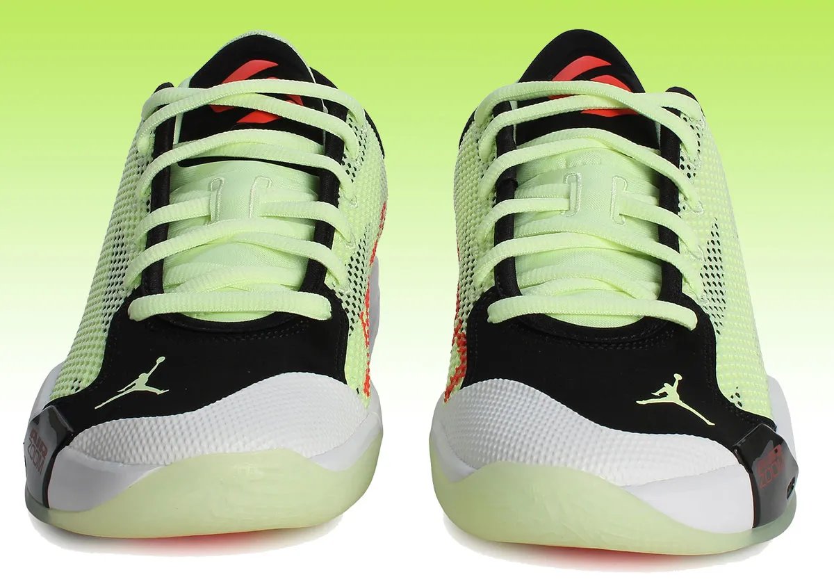 Jordan Luka .77 in Barely Volt and Infrared 23 colorway with jet-black midline accents - detail view 3