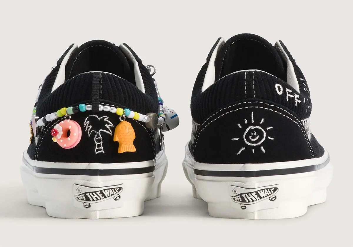 Cocona Hiraki x Vans Old Skool in black-and-white with corduroy details and embroidery - detail view 2
