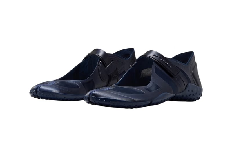 Nike x SKIMS Air Rift Satin in Obsidian, showcasing satin-finish panels on the split-toe silhouette - detail view 2