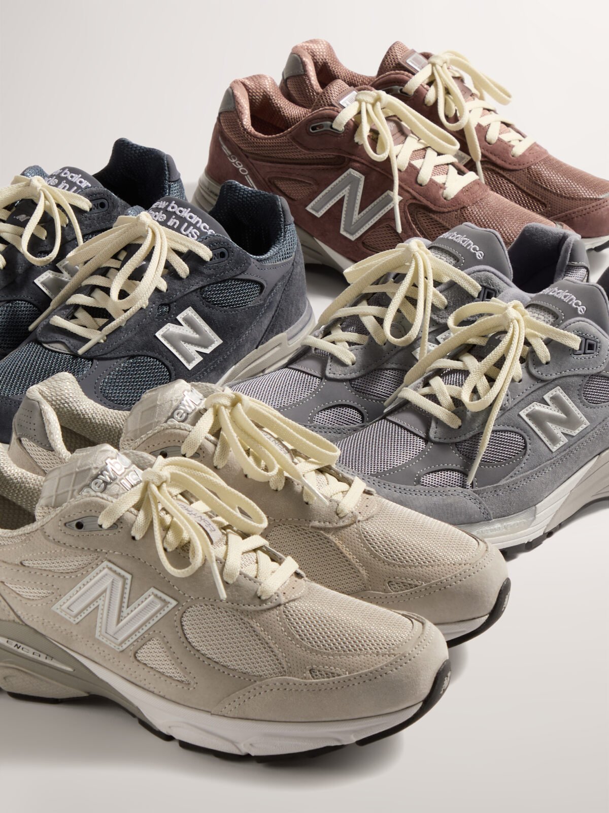 Kith x New Balance 99X Collection sneaker in neutral colorway, emphasizing Made in USA construction and heritage design - detail view 1