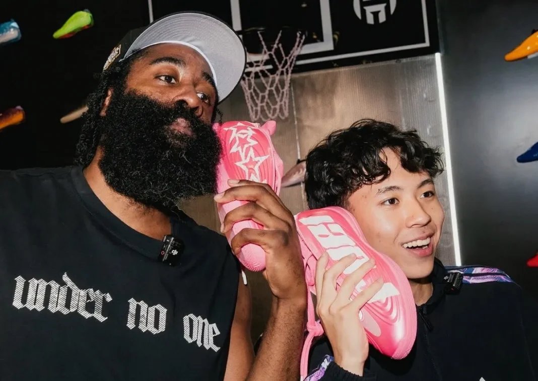 Ray Asianboy x adidas Harden Vol. 10 "RUEI" in Beam Pink colorway with custom personalization details - detail view 1