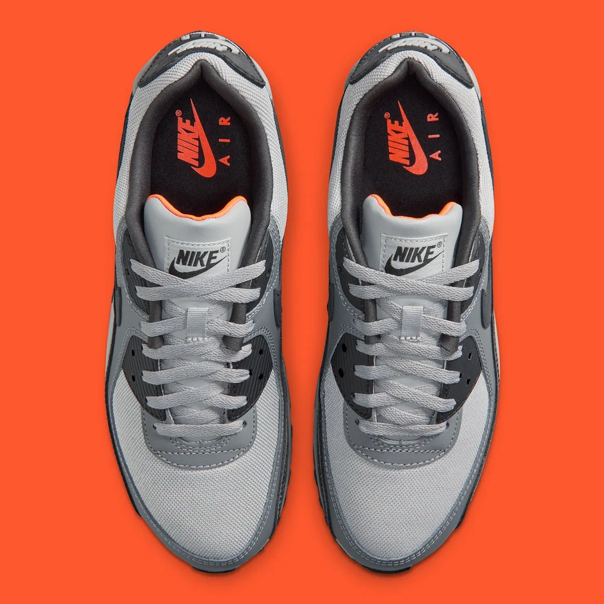 Nike Air Max 90 in greyscale with printed mudguard and Hyper Crimson accents - detail view 4