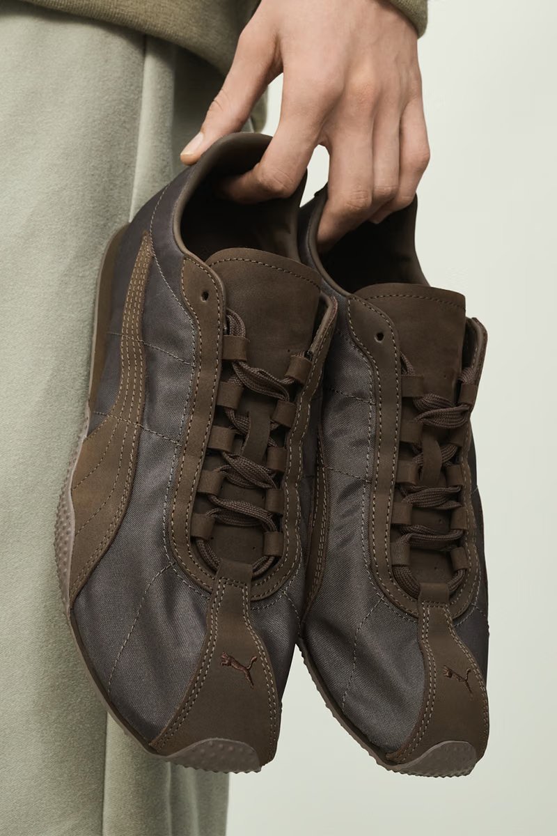 Graphpaper x PUMA H-STREET in brown with nubuck and nylon paneling, side profile view - detail view 3