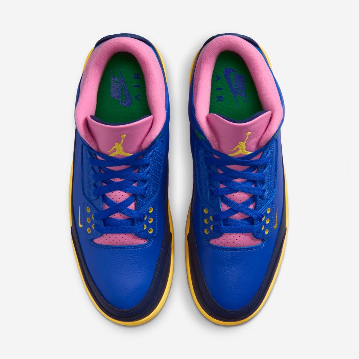 Air Jordan 3 Brazil colorway in blue and gold, May 2026 release - detail view 4
