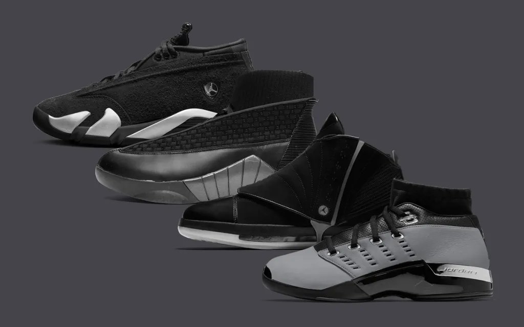 Air Jordan 14 Black Pack colorway for Holiday 2026, showcasing the luxury all-black silhouette