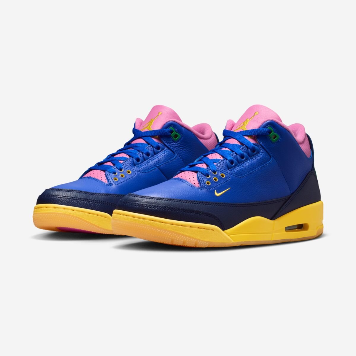 Air Jordan 3 Brazil colorway in blue and gold, May 2026 release - detail view 1
