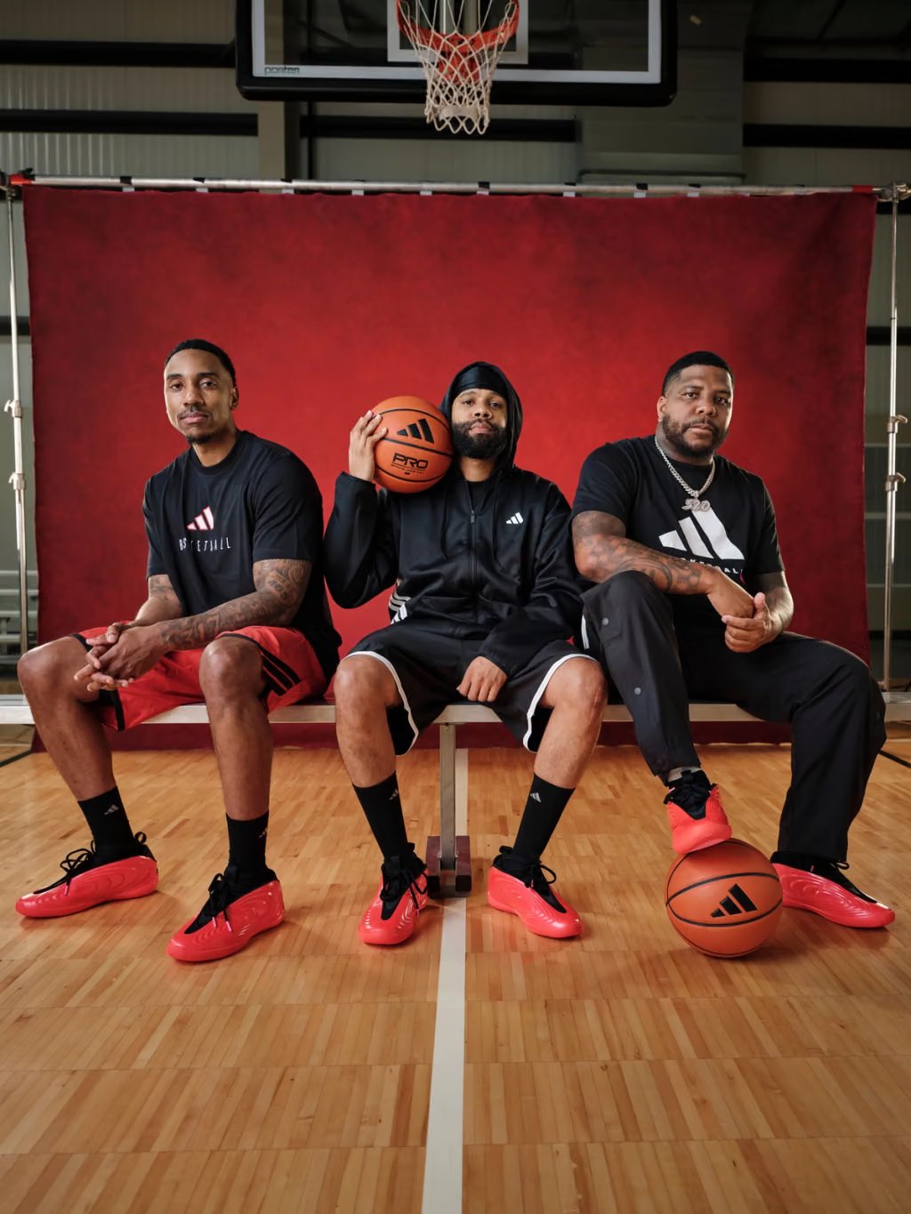 Adidas Harden Vol. 10 in Ruby colorway, featuring deep red upper with neutral accents