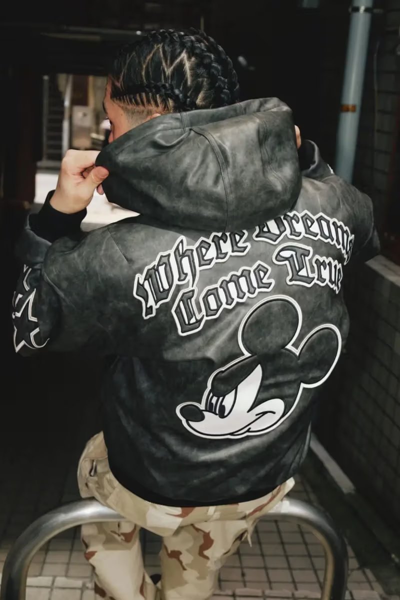 Adidas Mickey Mouse Dreams Jacket in black with oversized Mickey Mouse graphic on back and full-zip closure - detail view 4