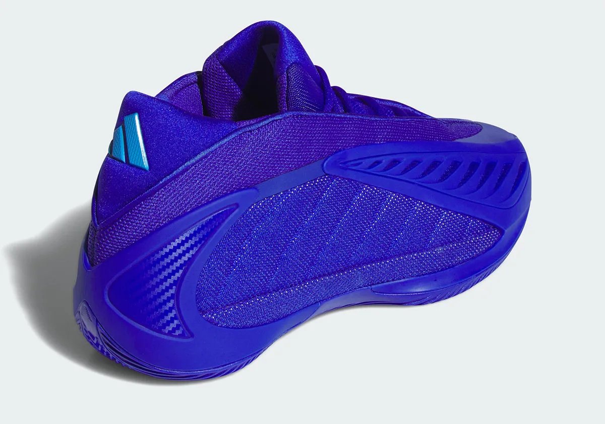 adidas Anthony Edwards 2 'Lucid Blue' colorway featuring saturated blue upper with baby blue tongue and reflective toe detail - detail view 1