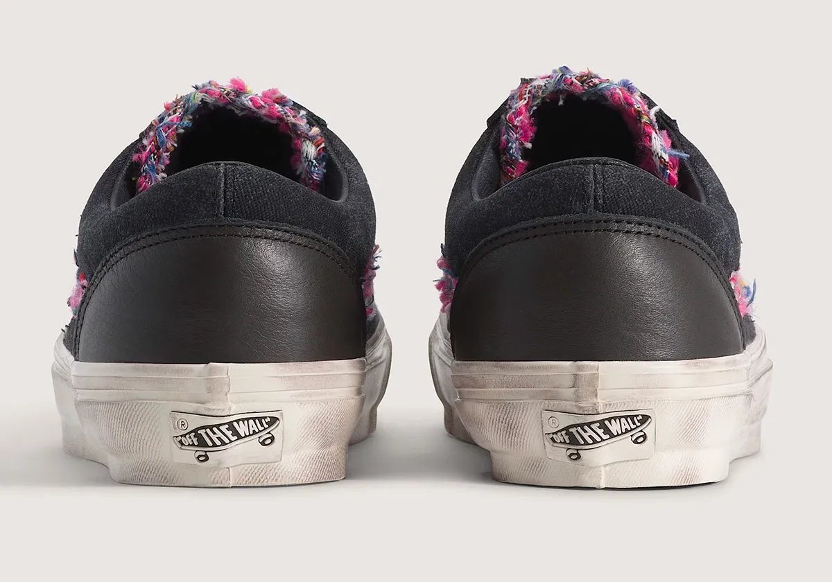 Vans Old Skool 36 'Souvenir' in black with boucle sidestripe and distressed sole detail - detail view 2