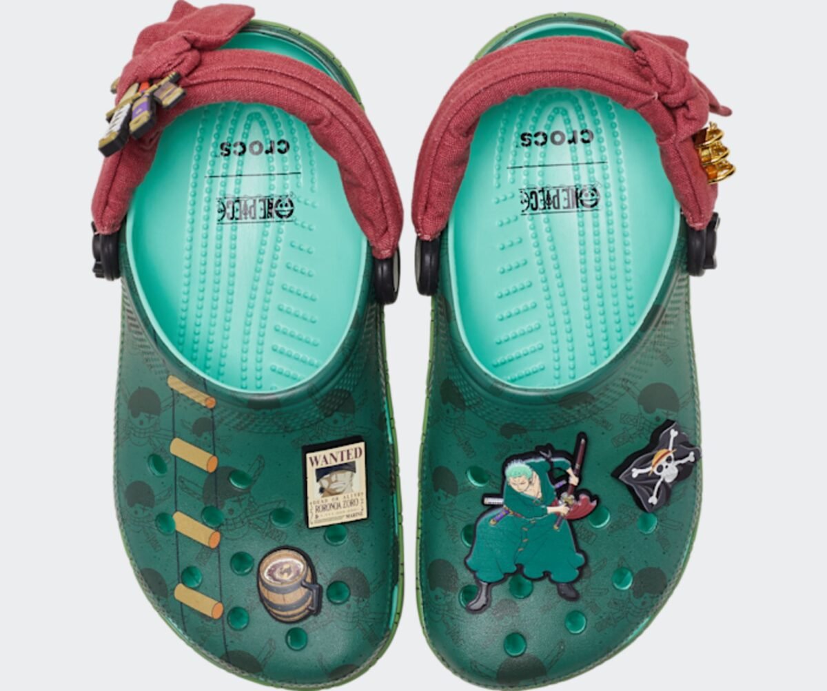 Crocs Classic Clog in Roronoa Zoro colorway from One Piece collaboration, shown from multiple angles - detail view 2
