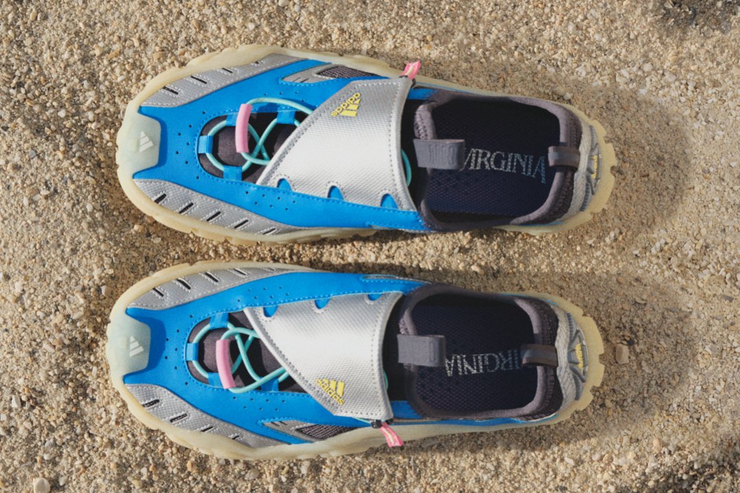 Pharrell Williams x adidas Watermoc in Blue/Silver Metallic colorway, releasing September 5, 2026