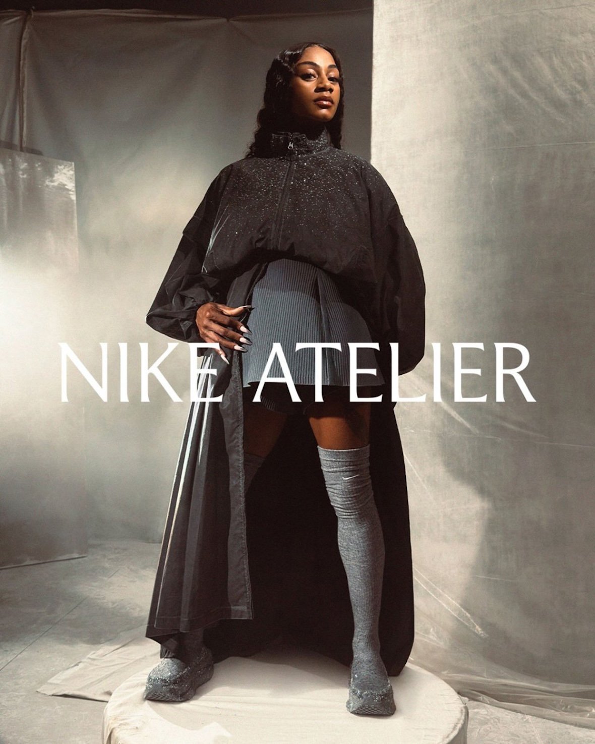 Nike Vomero Premium in grey fleece with hand-set Swarovski crystals from Sha'Carri Richardson's Nike Atelier collection for Athlos A26 - detail view 2