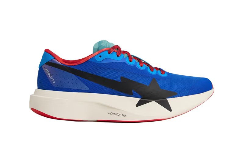 BAPE x adidas Adizero EVO SL in Blue/Green asymmetrical colorway, side profile view - detail view 3