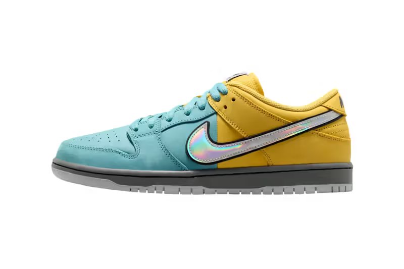 Nike SB Dunk Low 'Muni Fast Pass' in Lightning and Denim Turquoise split colorway - detail view 2