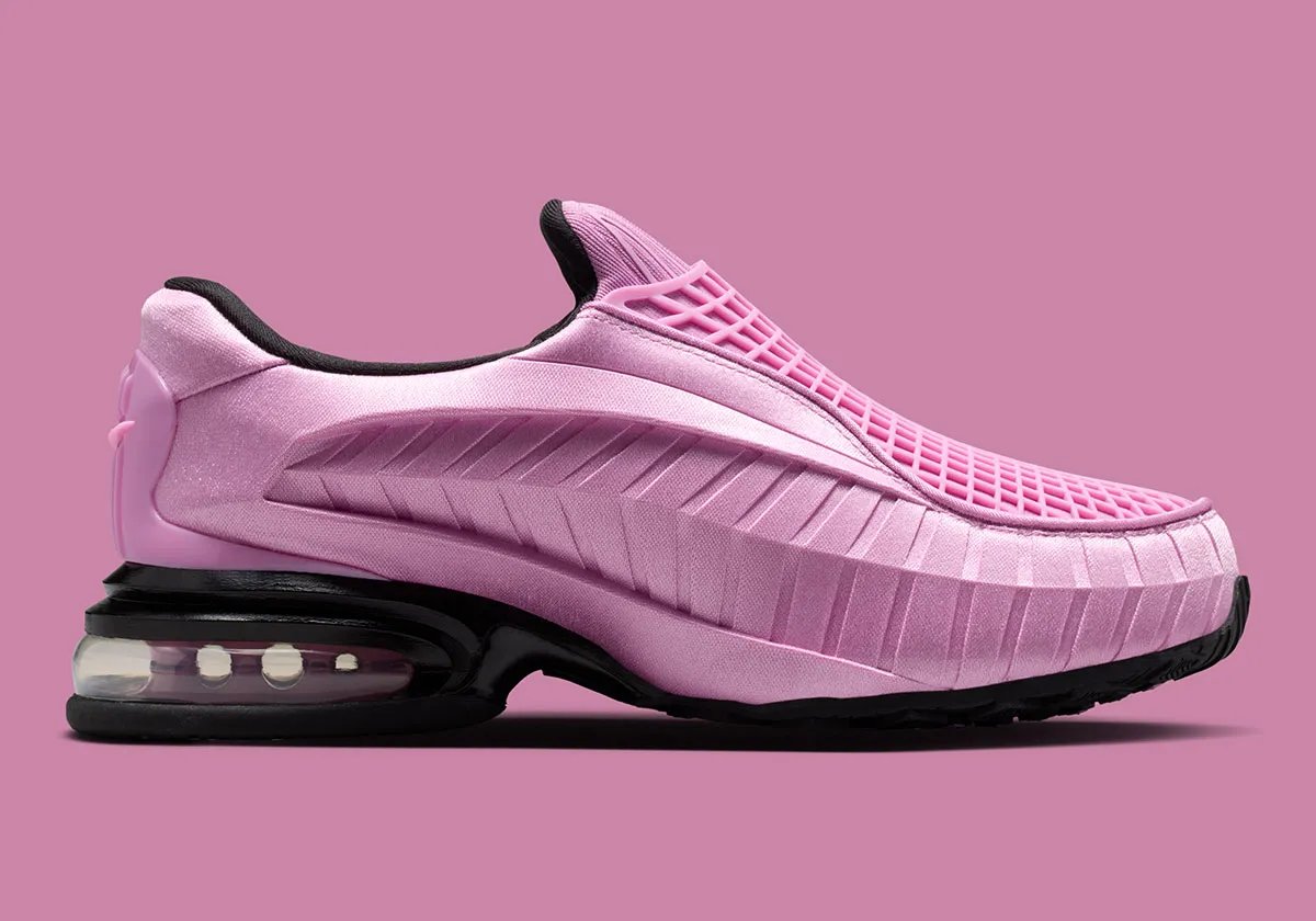 Nike Air Max Dolce Light Magenta colorway featuring gridded tongue cage, notched side panels, and translucent Air bubble sole - detail view 2