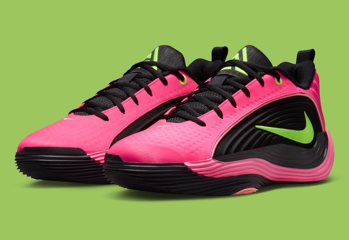Nike Giannis Immortality 5 South Beach in Hyper Pink, Oracle Pink, Black, and Volt colorway - detail view 2