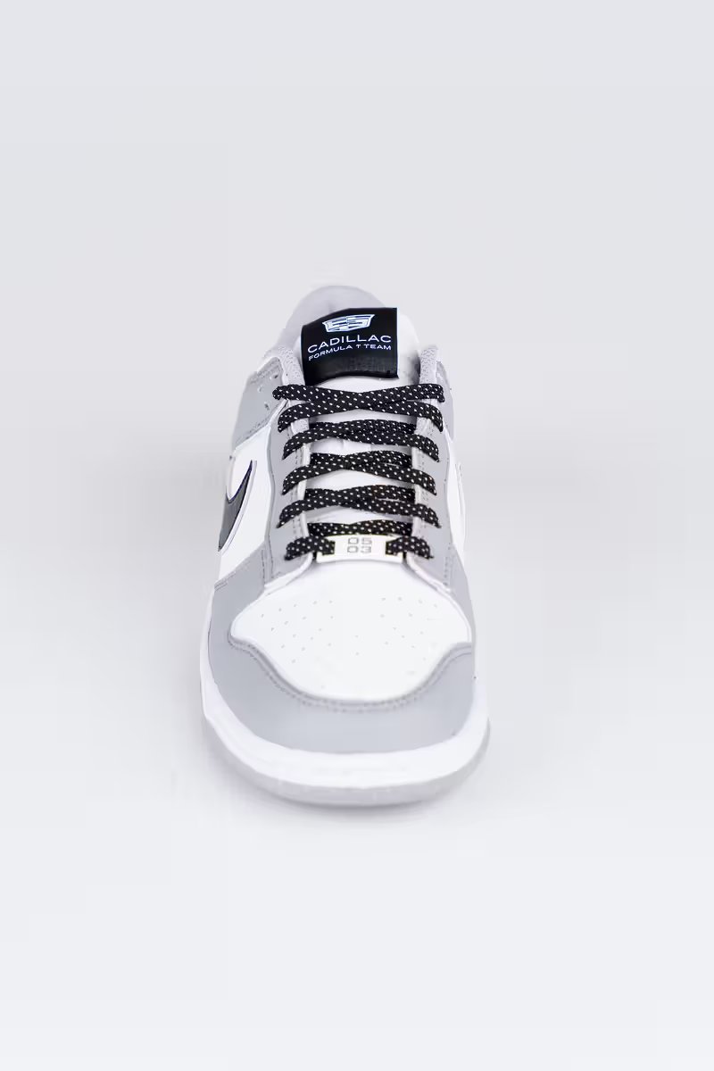 Nike Dunk Low in black and white with Stars and Stripes detailing, created for Cadillac Formula 1 Team - detail view 4
