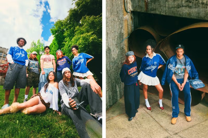 CUNY x adidas NYC by CUNY Spring 2026 collection featuring graphic tees with NYC bodega imagery, denim tote, and campus-inspired crewnecks - detail view 2