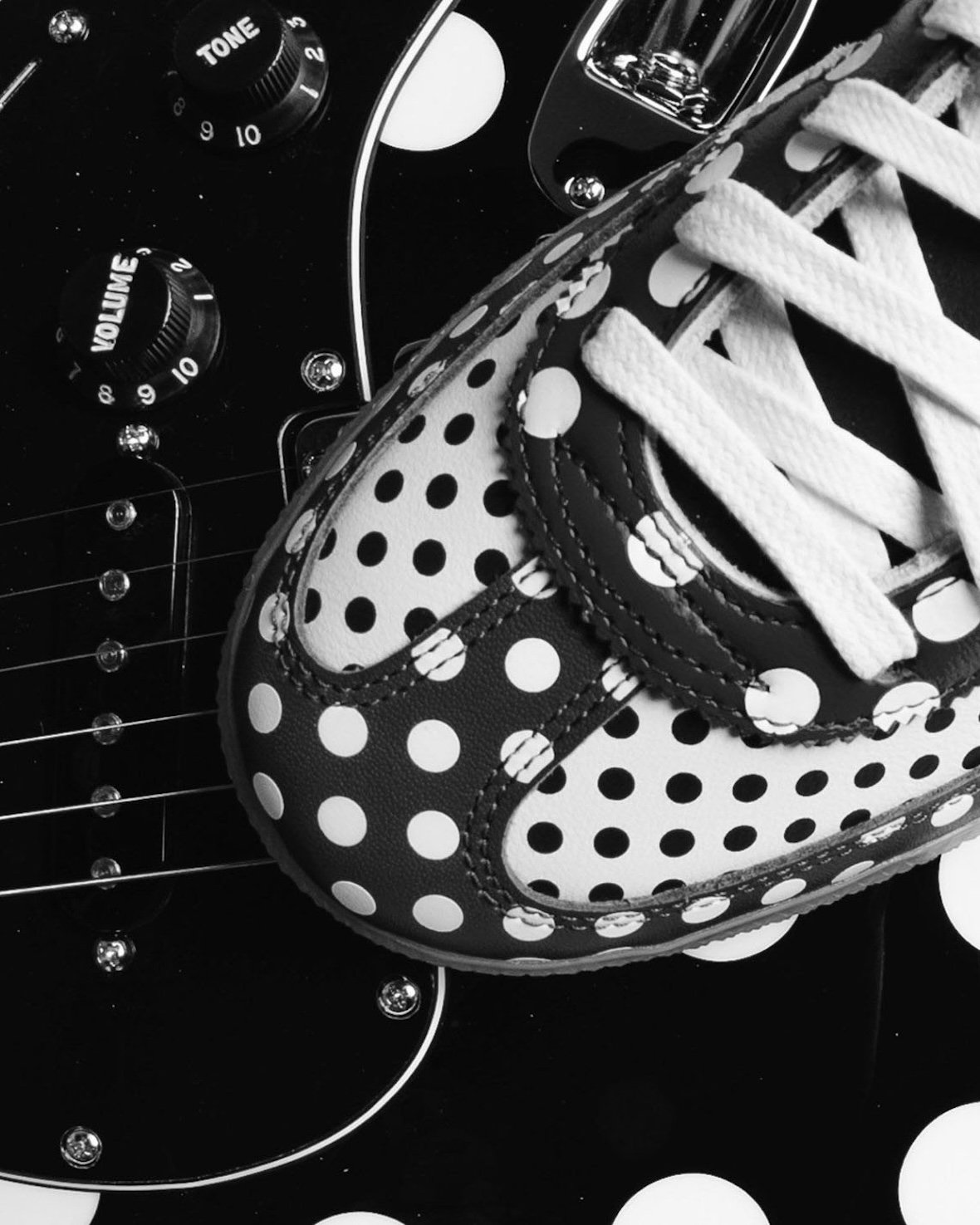 Sneaker Politics x adidas Samba with black and white polka dot pattern on leather upper - detail view 2