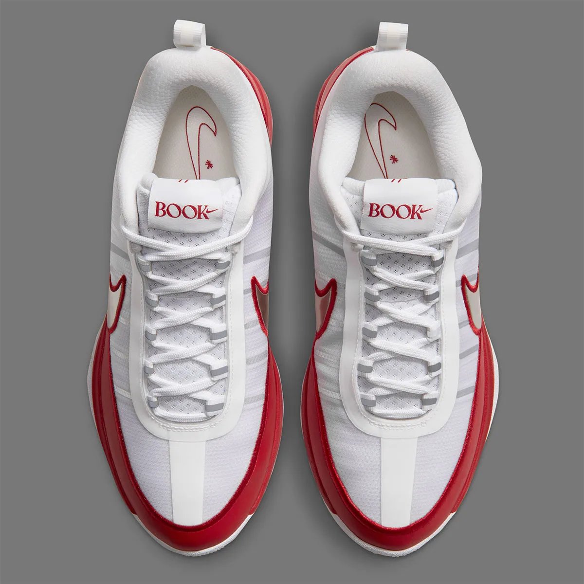 Nike Book 2 Team Bank in University Red, featuring fiery mudguard and mesh backing with silver Swoosh in homage to Tinker Hatfield's Air Max 1 design - detail view 3