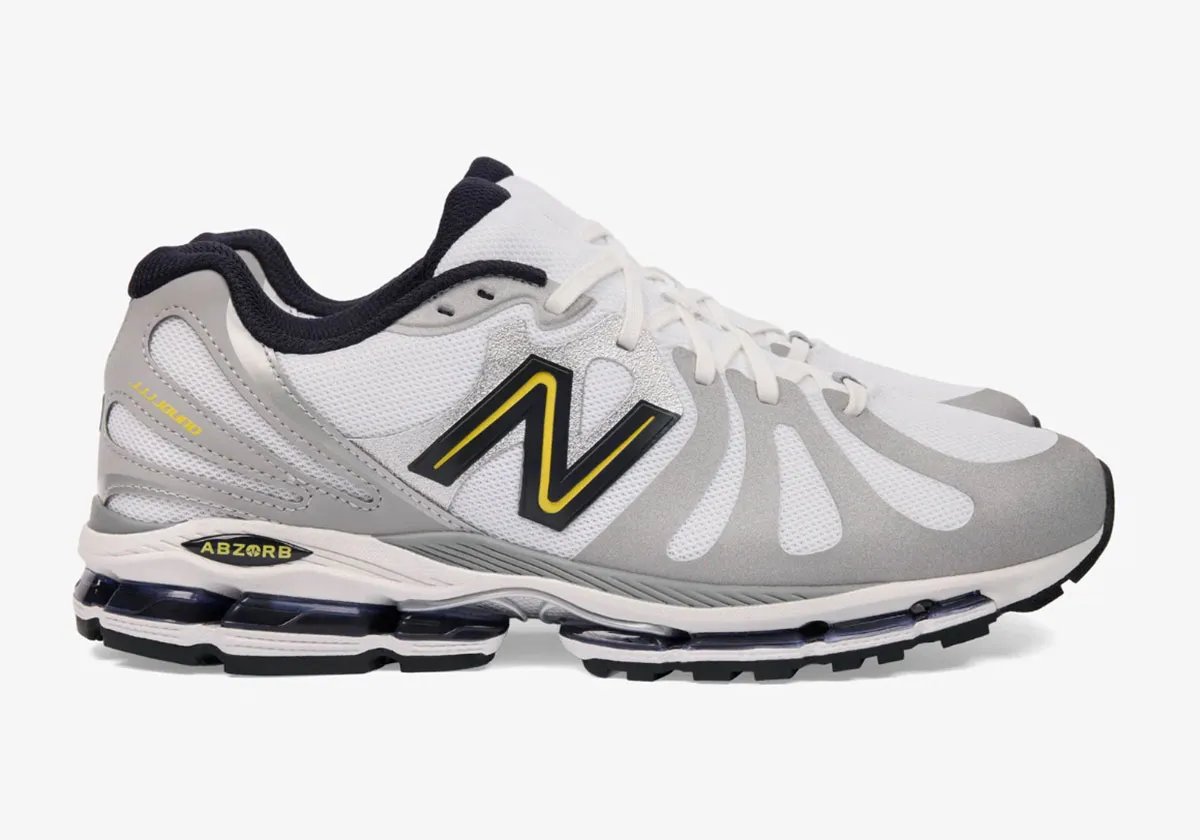 JJJJound x New Balance 1890 white and grey colorway with yellow trim detail - detail view 2