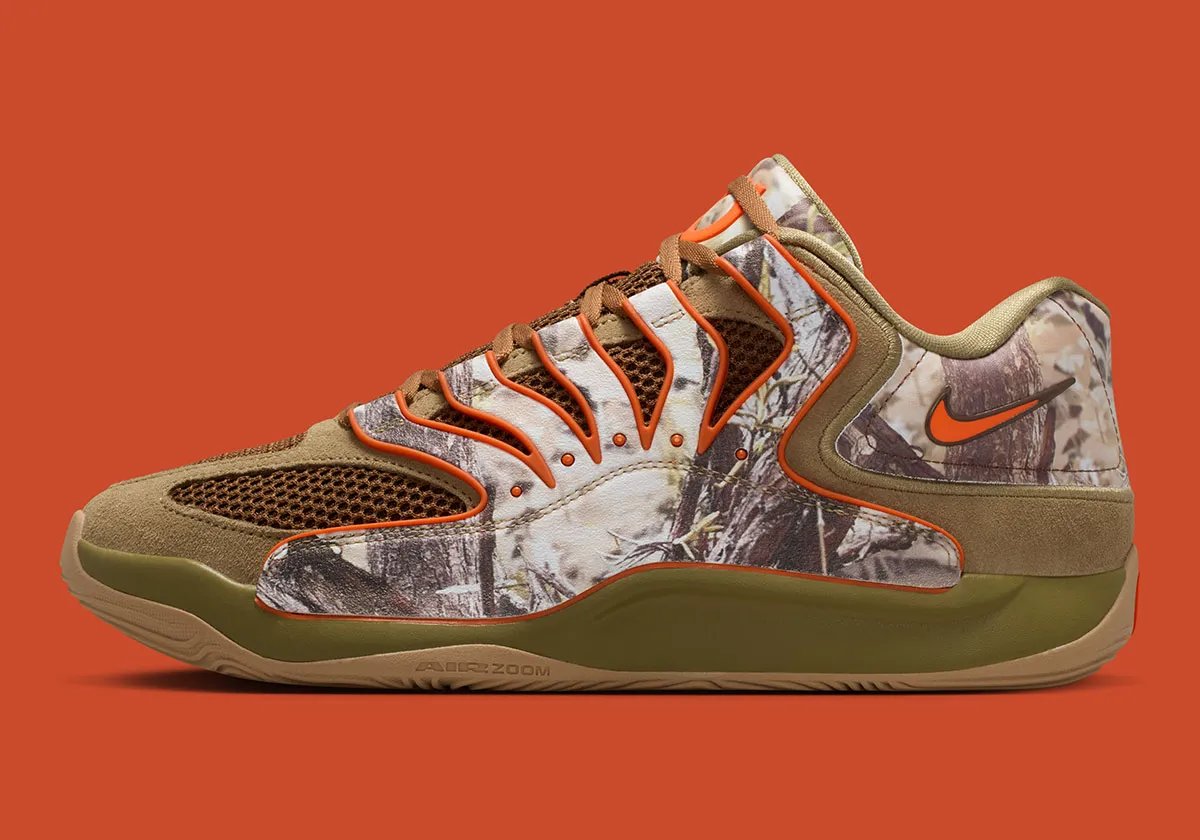 Nike KD 18 Tree Camo in woodland camouflage pattern, Chet Holmgren player exclusive releasing March 13 - detail view 1