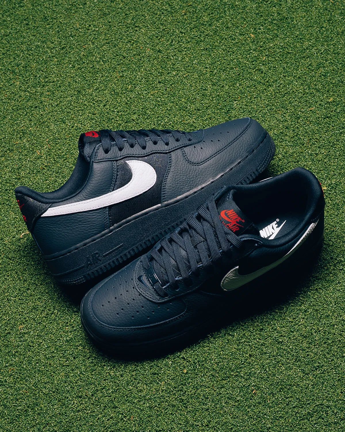 Nike Air Force 1 Low USA in navy leather with star-patterned canvas panels, part of the summer football collection - detail view 5