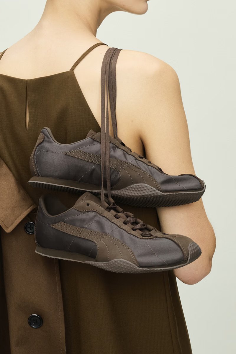 Graphpaper x PUMA H-STREET in brown with nubuck and nylon paneling, side profile view - detail view 1