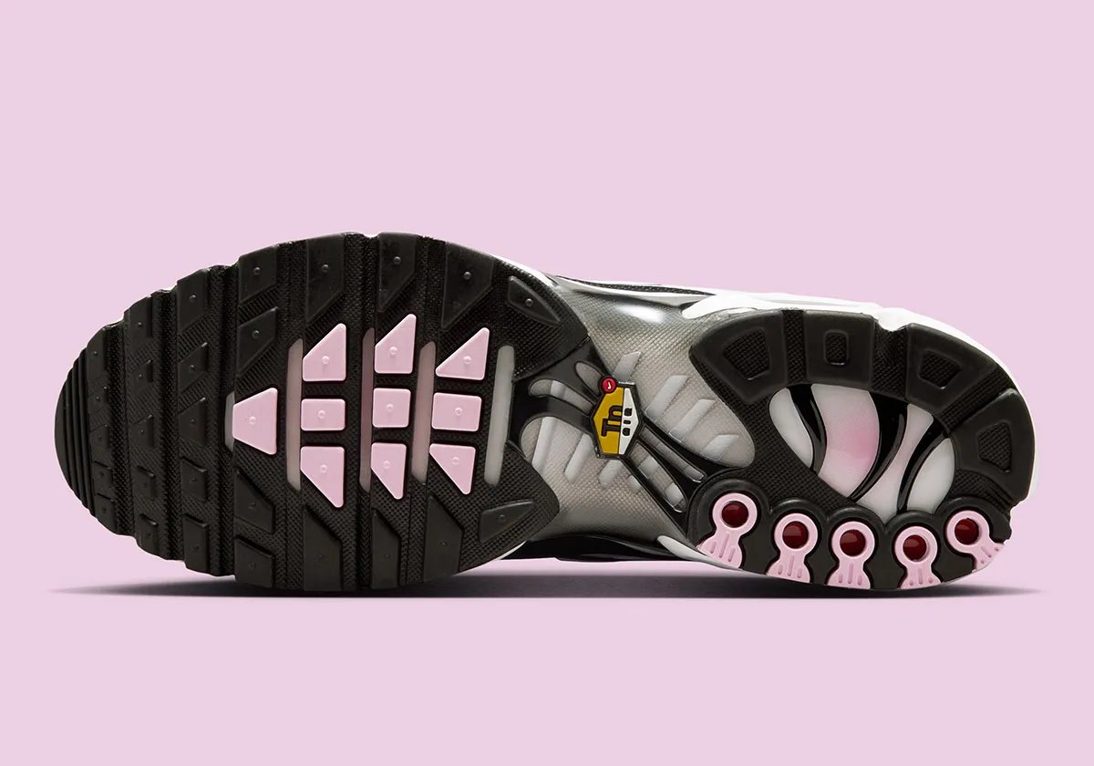 Nike Air Max Plus in Pink Foam colorway showing the TN silhouette's ribbed mesh and tubular design - detail view 3