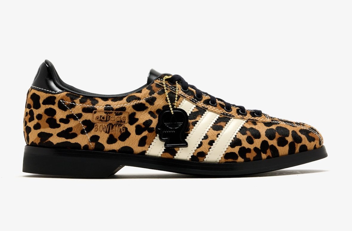 Brain Dead x adidas Samba Bowling in Cheetah black and orange colorway, platform sole terrace silhouette - detail view 2