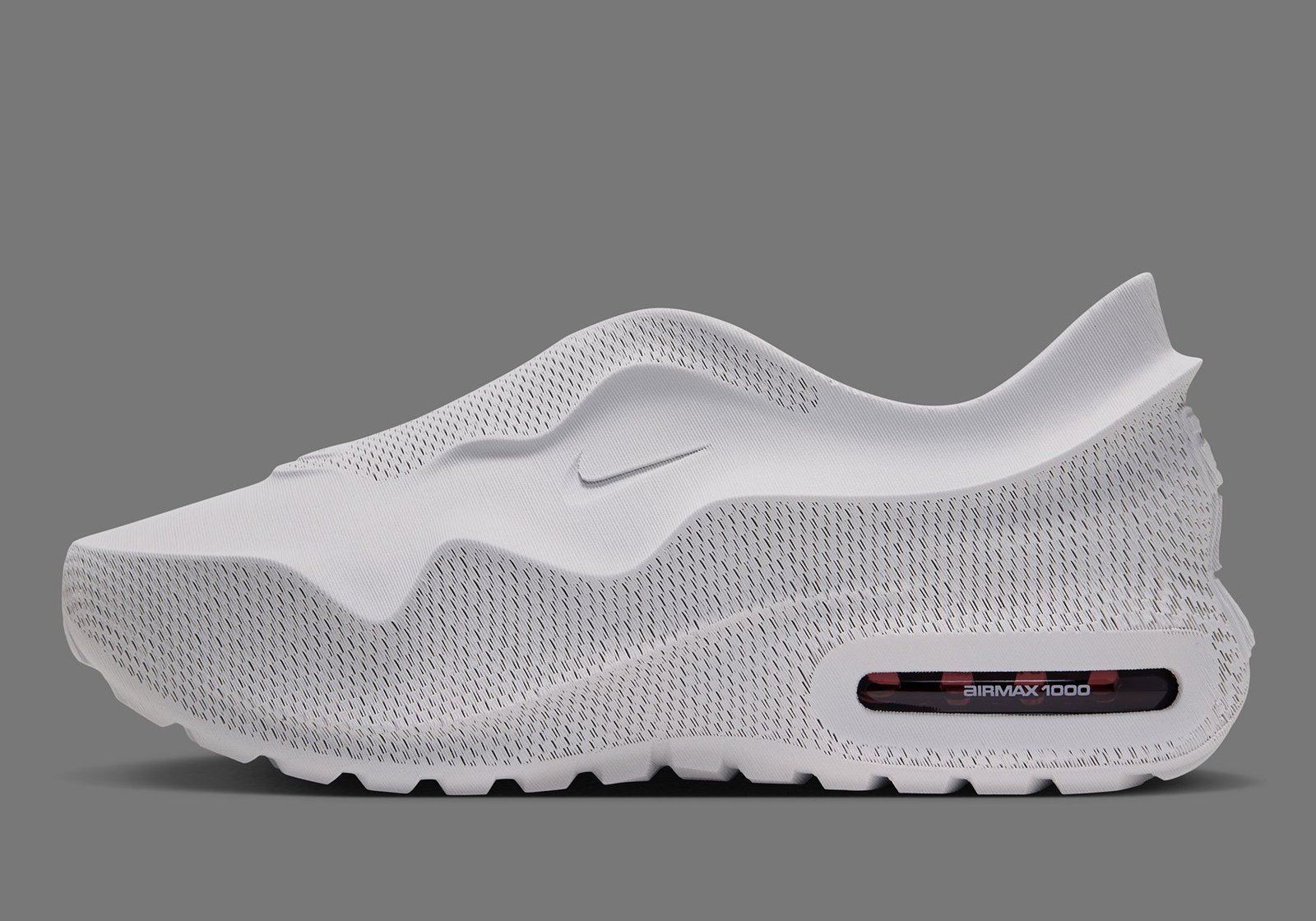 Nike Air Max 1000.3 in Pure Platinum with Burgundy Crush Air unit, lateral view - detail view 1