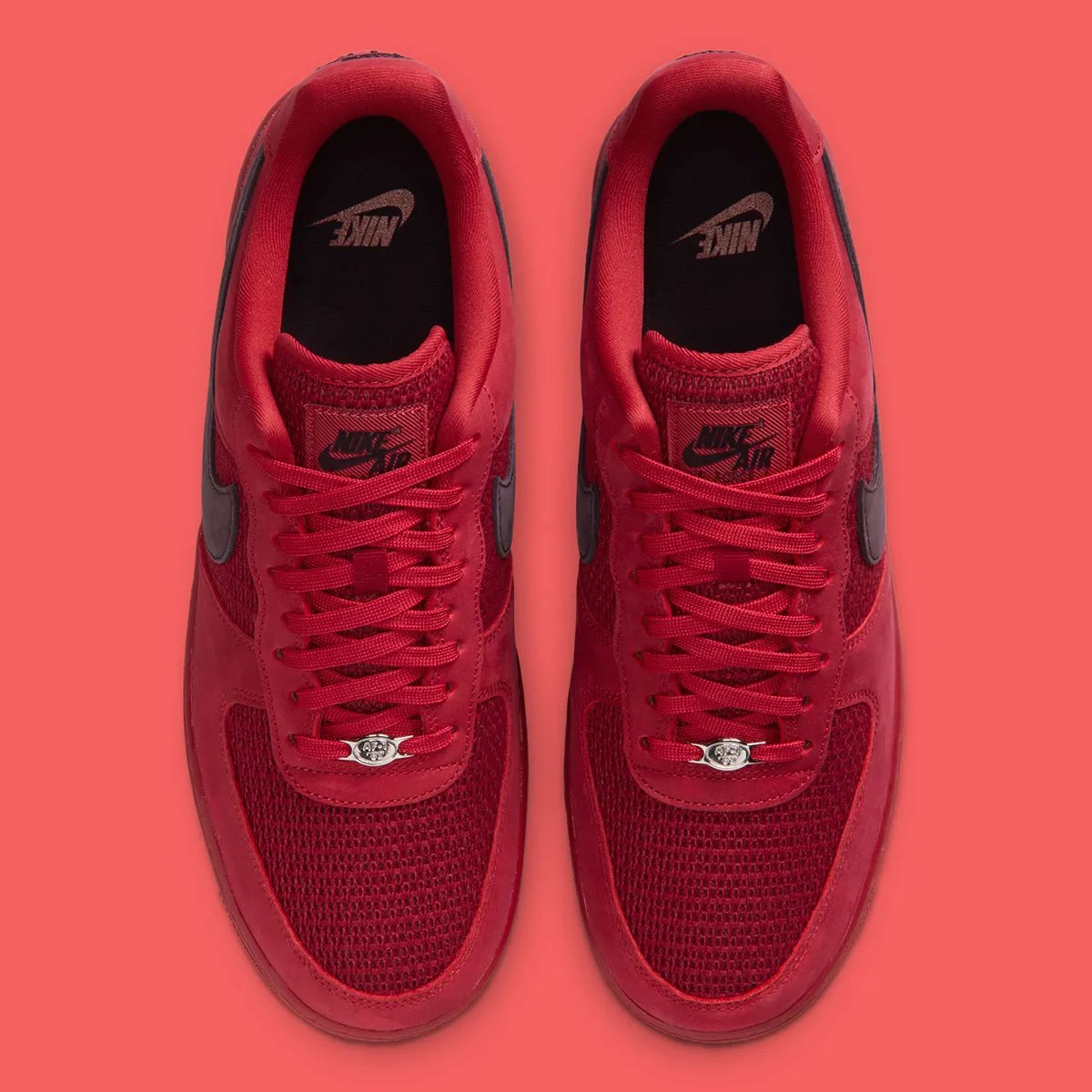Nike Air Force 1 Low Mesh in Tough Red with dark suede Swoosh and perforated mesh upper - detail view 3
