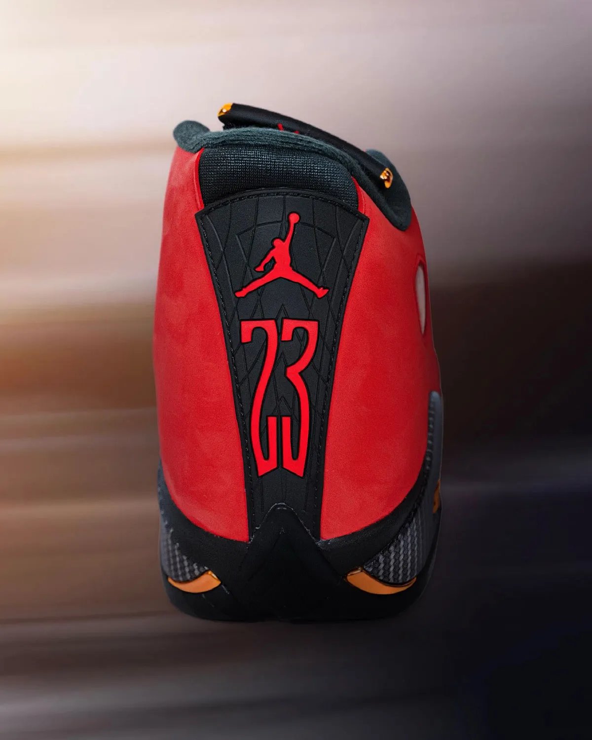 Air Jordan 14 Houston Cougars PE in university red suede with grey carbon fiber midsole details - detail view 4