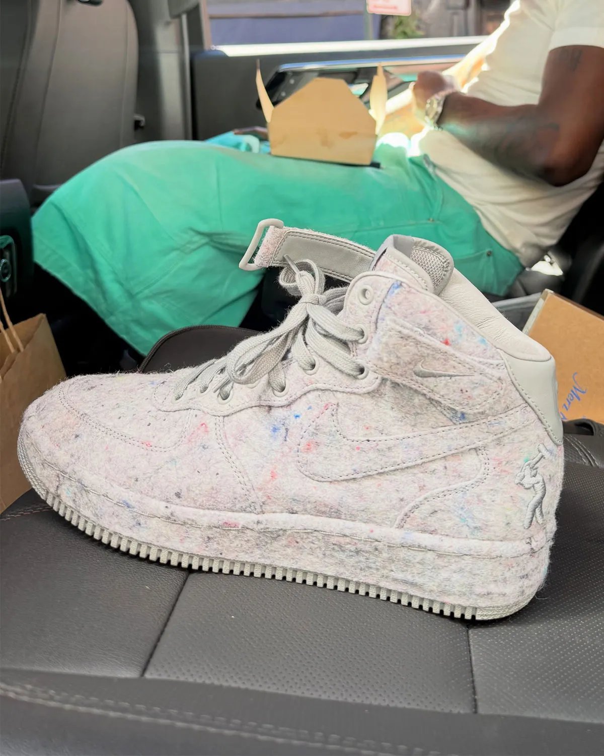 Lil Yachty Nike Air Force 1 Mid Concrete Boys collaboration with textured grey material and multicolored fibers - detail view 2