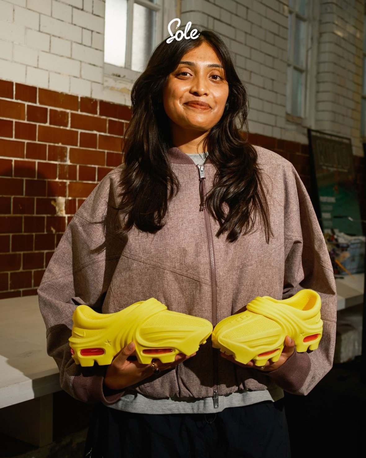 Tasnim Chowdhury's 3D-printed Nike Air Works sneaker featuring curved midsole sections and exposed Air cushioning units, side profile view. - detail view 2