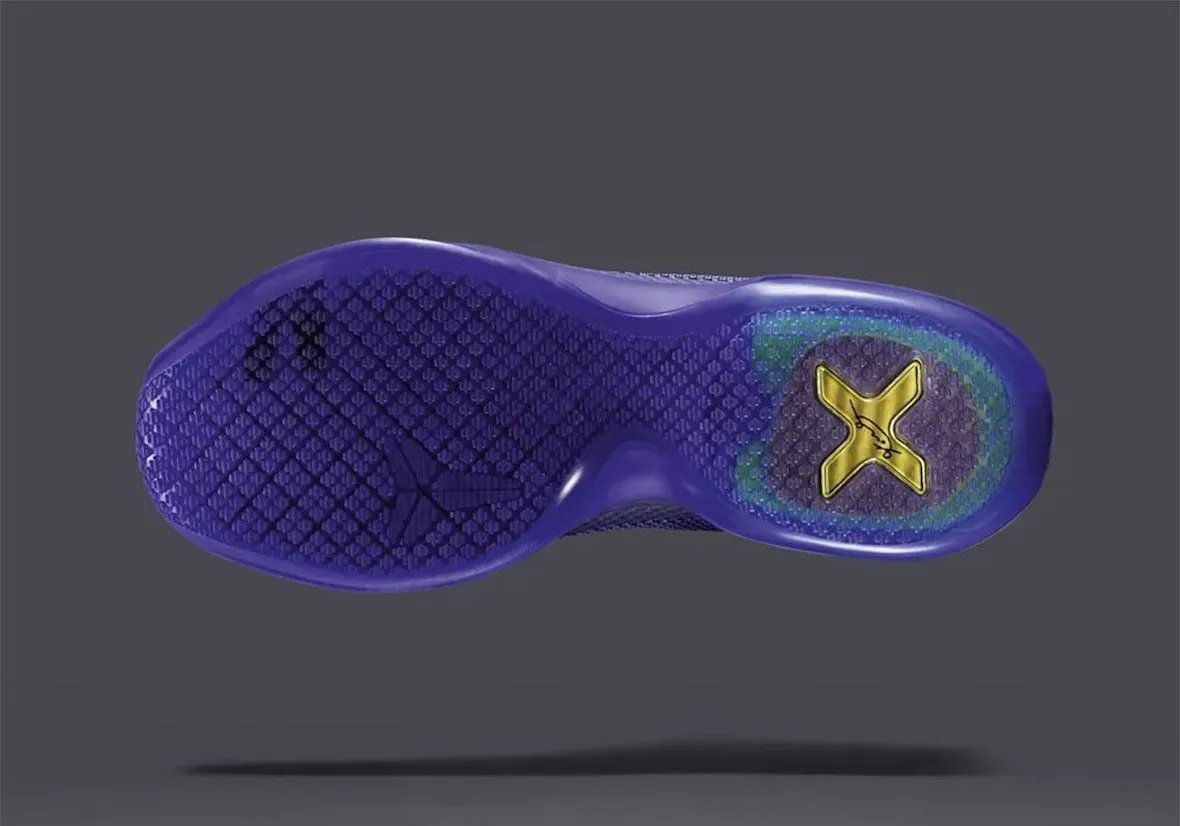 Nike Kobe 10 Protro Blackout in violet and black colorway, lateral view of completed sneaker - detail view 3