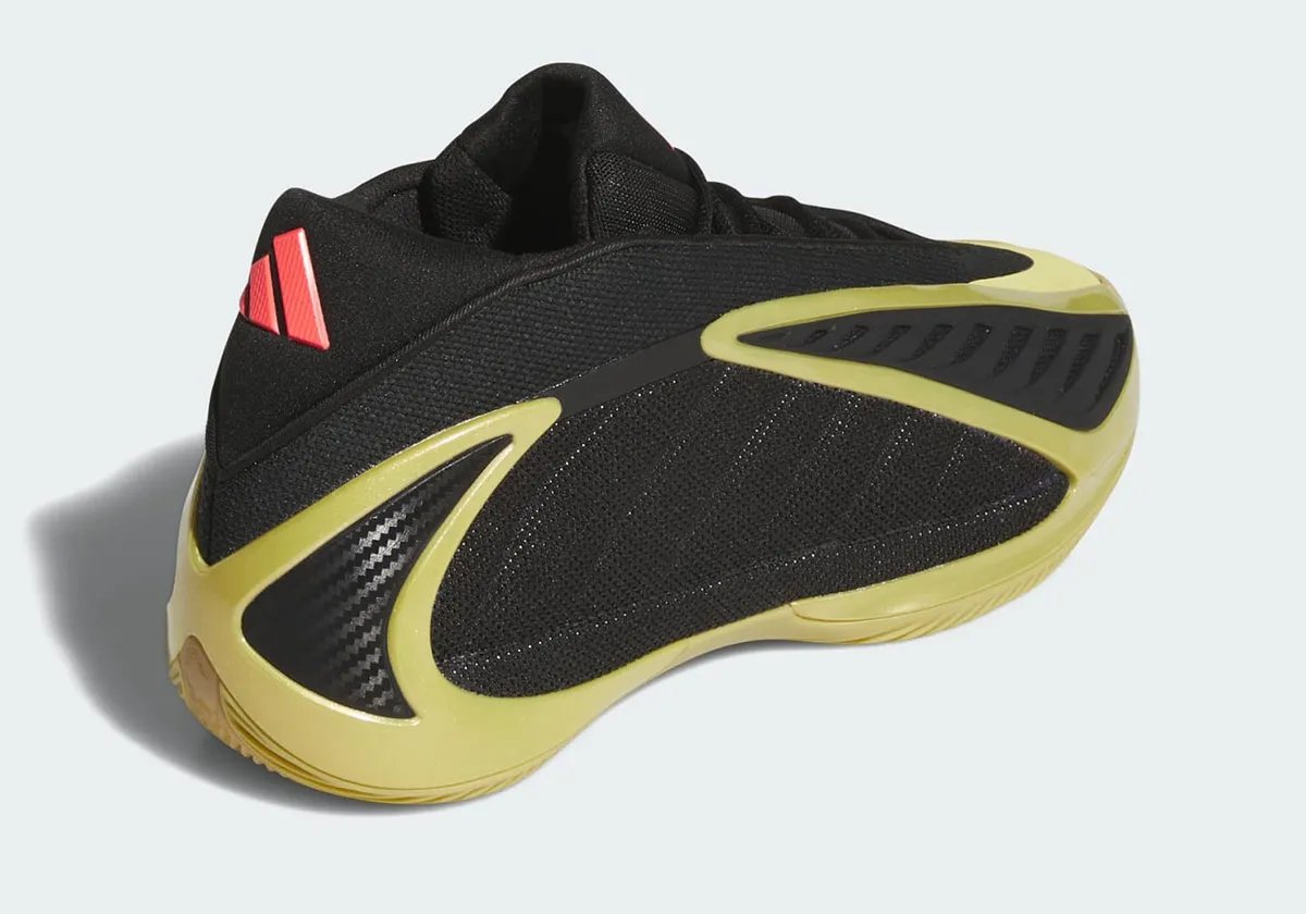 adidas Anthony Edwards 2 in Black with Gold Metallic accents on toe and heel - detail view 1