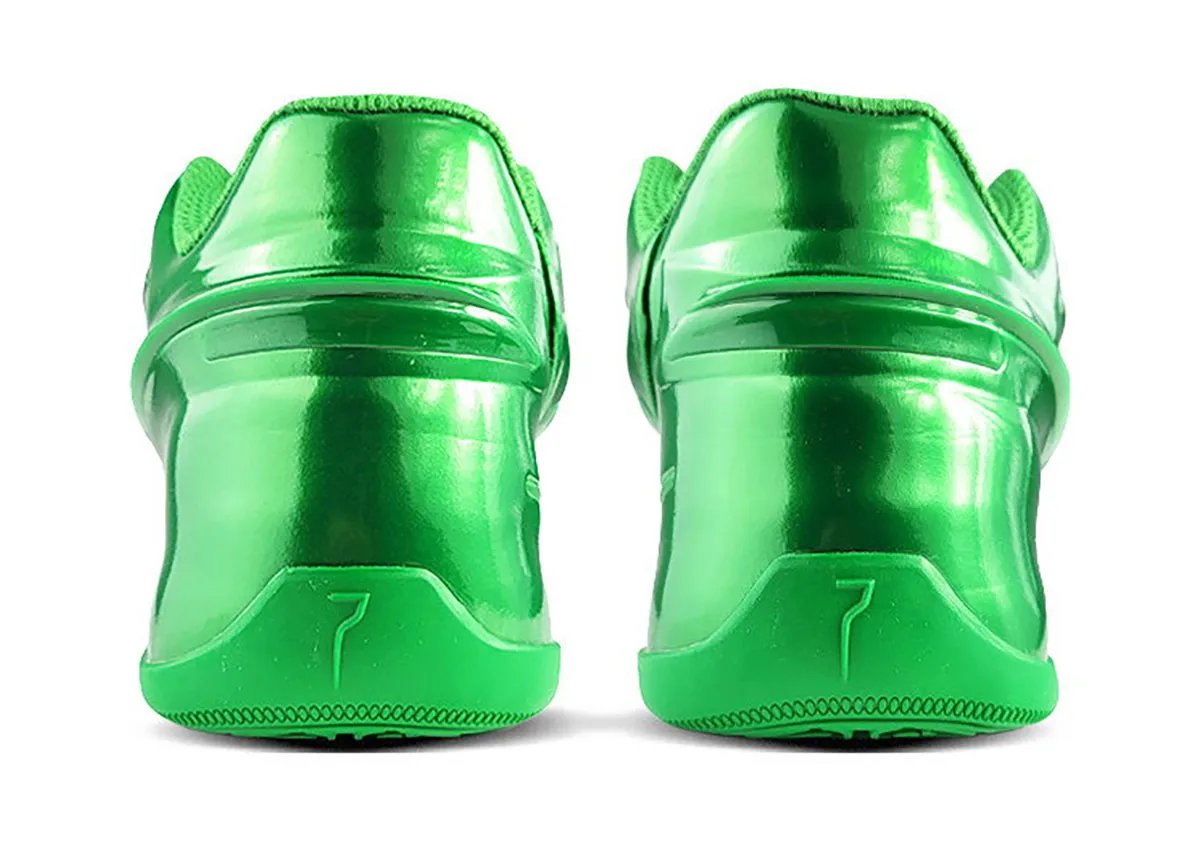 Nike KD 19 Candies in all-green, showing the saturated verdant upper with matching laces and sole construction - detail view 4