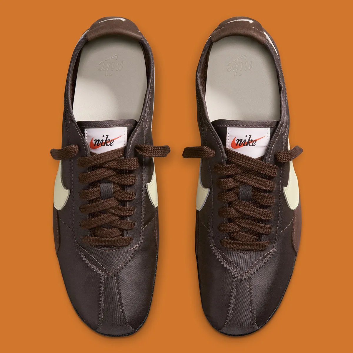 Nike Moon Shoe in Malachite and Baroque Brown colorways featuring oversized Swoosh and gum rubber sole - detail view 4